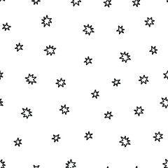 Doodle stars seamless pattern. Outline black stars on white background.