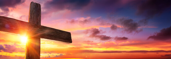 Crucifixion Of Jesus  - Wooden Cross As Sunset