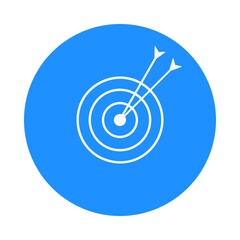Target with arrow in circle icon. Goal achieve sign concept. Target, challenge, objective in round icon. Competitive advantage symbol. Successful shot in the dart target. Vector illustration.