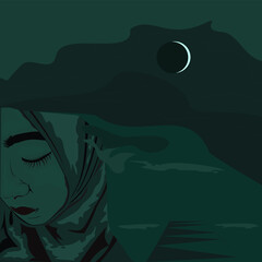 illustration of a sad woman in the night
