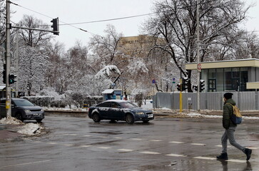 The crossroads in Oborishte district on a clear winter day, Sofia, Bulgaria  