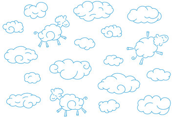 Seamless pattern with sheep and clouds. Cute cartoon seamless pattern.