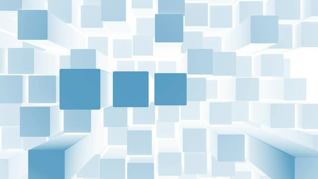 3D Blue shiny cuboids, squares animation background