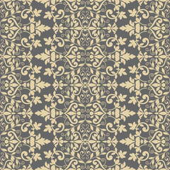 Damask double vertical border silhouette, seamless, victorian, greek