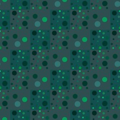 Tidewater green geometric pattern of small, big and large circles, bubbles. Tidewater green background with light, dark green chain. Chaotic, abstract pattern of serpentine. Vector illustration fabric