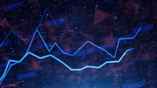 Dark blue graph charts on a futuristic cyberspace background