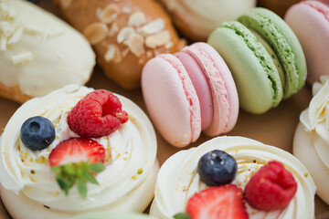 Different pastry or cakes assortment plate