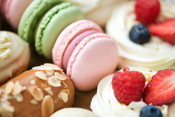 Different pastry or cakes assortment plate