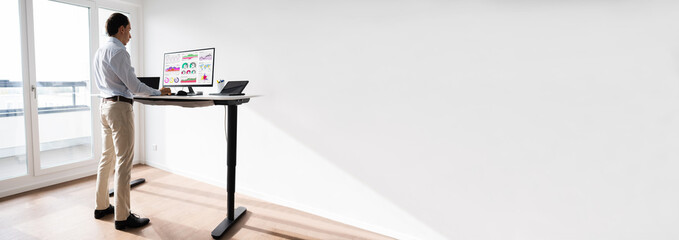 Man Working On Computer At Standing Desk