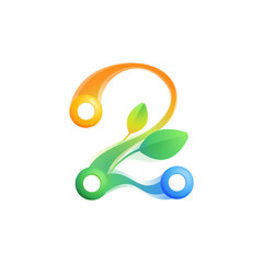 Number two eco logo with colorful spheres or dots and connecting lines.