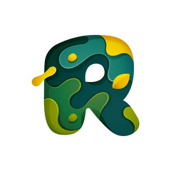 Paper cut letter R logo. Layer carving style effect icon.