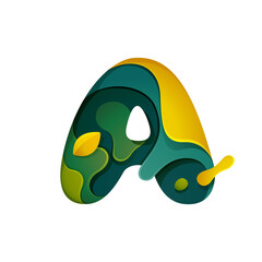 Paper cut letter A logo. Layer carving style effect icon.