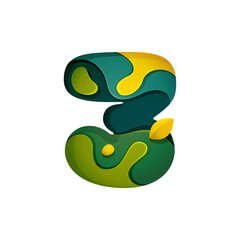 Paper cut number three logo. Layer carving style effect icon.