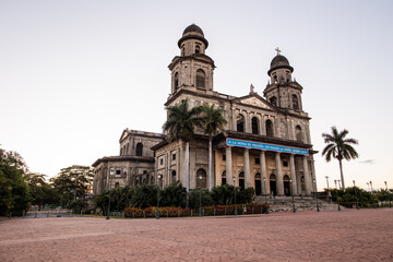 Fototapeta na wymiar Nicaragua capital Managua cathedral is an ahistorical building situated in plaza revolucion 
