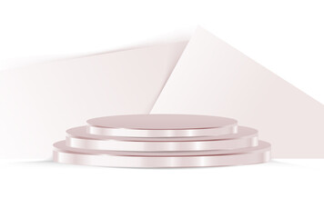 Minimal scene with rose gold color podium. Soft pink paper background. Product presentation, mockup, show cosmetic product display. 3D Luxury Podium
