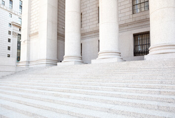 The exterior of a municipal or government building or courthouse.