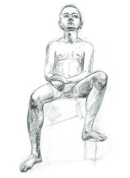Academic figure drawing of a young guy. Hand-drawing in pencil