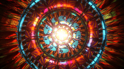 Mandala symmetrical colorful background for hypnotic ethnic fantasy multicolor kaleidoscope wallpaper chakra meditation fractal pattern yoga art design for trance hypnotic shamanic oriental retreat