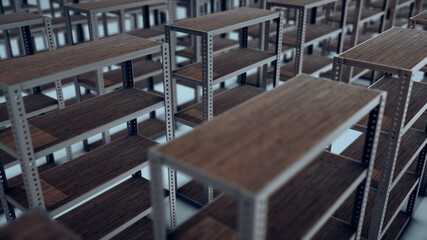 3d rendered illustration of ndustrial Shelfs in a row. High quality photo