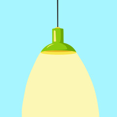 Obraz premium Modern ceiling lamp in cartoon style. A chandelier hanging on a cable with the light on. An element of a modern interior. Vector illustration.