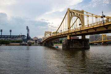 Fototapeta na wymiar Yellow Suspension Bridge