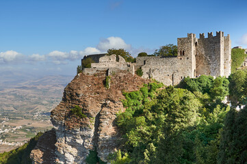 Tourists visit the Castello di Venere, is a medieval and Norman castle located in Erice, Trapani,...
