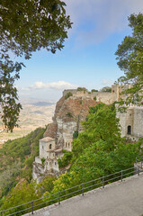 Fototapeta premium Tourists visit the Castello di Venere, is a medieval and Norman castle located in Erice, Trapani, Sicily, Italy