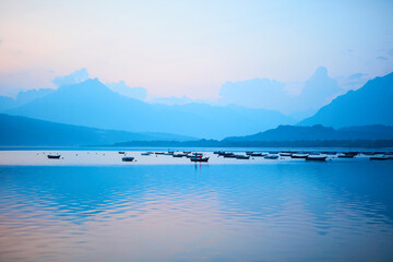 lake and mountains, Lago di Santa Croce, Italy