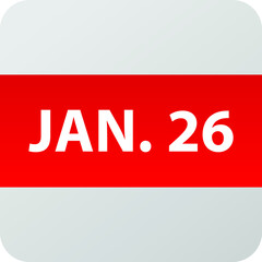 January 26th date icon, single day vector illustration modern flat style. Calendar element for web design, schedule, planner, organizer. 
