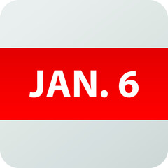 January 6th date icon, single day vector illustration modern flat style. Calendar element for web design, schedule, planner, organizer. 
