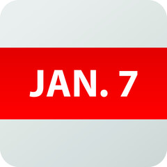 January 7th date icon, single day vector illustration modern flat style. Calendar element for web design, schedule, planner, organizer. 
