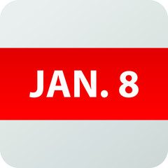 January 8th date icon, single day vector illustration modern flat style. Calendar element for web design, schedule, planner, organizer. 
