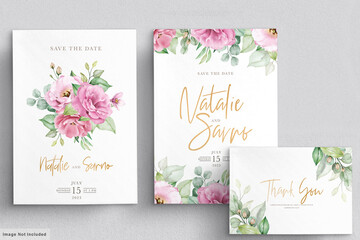 Elegant watercolor hand drawn floral wedding invitation card