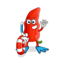 chilli  swimmer with buoy mascot. cartoon vector