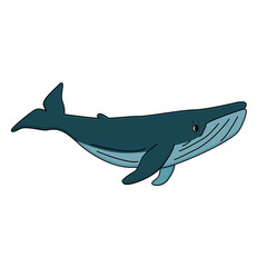Vector Cartoon outline cute blue whale. Graphic, poster design, t-shirt design, invitations, books, greeting cards, post. Animal is isolated on white background.