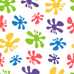 Abstract seamless pattern with colored blots. Bright background with multi-colored paint spots for Holi holiday, for children's fabric, for wrapping paper, for phone cases, floral abstract print.