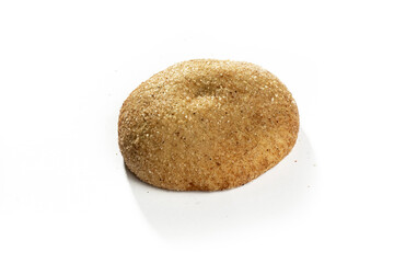 cookie filed with chocolate on white background, side view