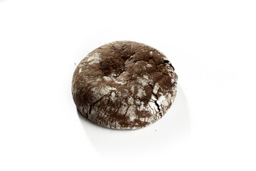 Naklejka premium a piece of a cookie stuffed with melted chocolate, homemade side view 
