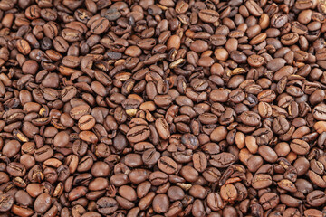 Many coffee beans in a very bright environment