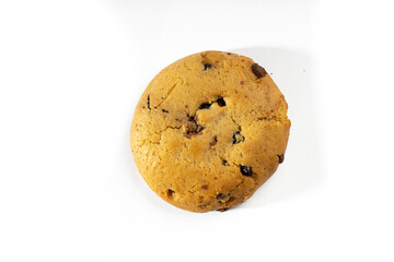 Chocolate cookies on white background. Chocolate chip cookies shot, top view