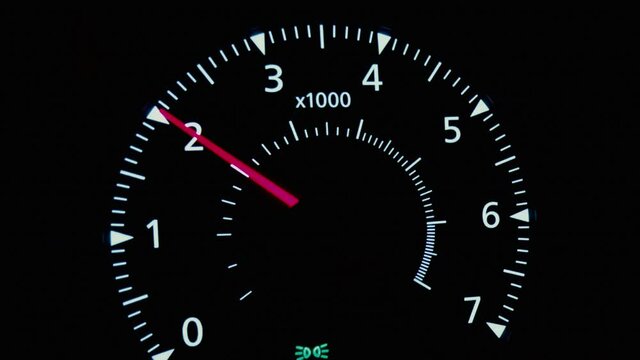 Close up shot of a speedometer in a car in motion.