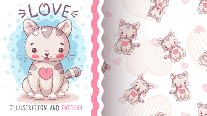 Cute teddy cat - seamless pattern