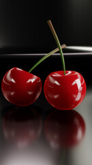 3d rendering close up red cherry on the red background for phone wallpaper resolution