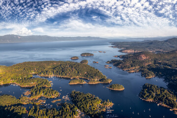 Sunshine Coast, British Columbia, Canada. Aerial View of Beaver Island and Madeira Park during a...