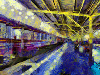 Hua Lamphong Railway Station Illustrations creates an impressionist style of painting.