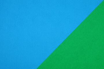 Fototapeta na wymiar Plain green and blue background. Green and Blue cardboard. Green and Blue paper texture background. Abstract geometric diagonal flat composition. Copy spaces