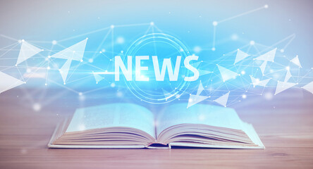 Open book with NEWS abbreviation, modern technology concept