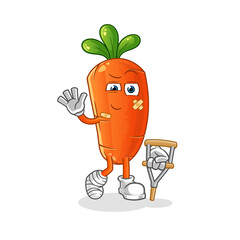 carrot sick with limping stick character. cartoon mascot vector