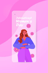 young girl celebrating international womens day 8 march holiday celebration concept portrait vertical vector illustration