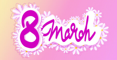 Fototapeta na wymiar womens day 8 march holiday celebration banner flyer or greeting card with flowers and number eight horizontal vector illustration